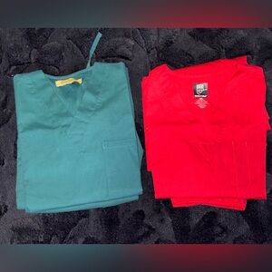 Women’s V-Neck Long Sleeve Tee in Teal and Red by Unbranded